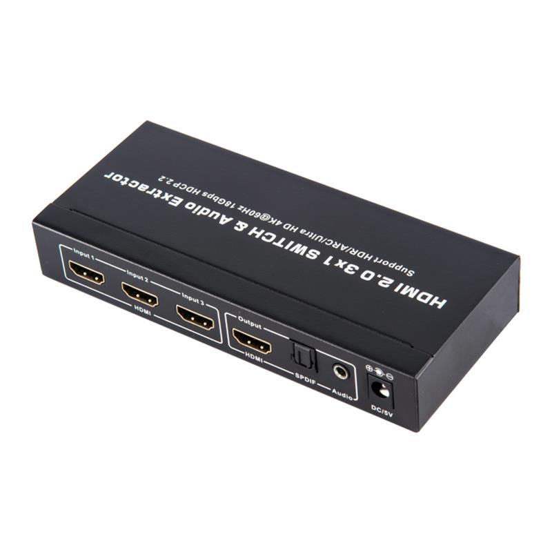 V2.0 HDMI 3x1 Switcher & Audio Extractor รองรับ ARC Ultra HD 4Kx2K @ 60Hz HDCP2.2 18Gbps