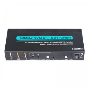 V2.0 HDMI KVM 2x1 Switch รองรับ Ultra HD 4Kx2K @ 60Hz HDCP2.2 การ์ดเสียง 18Gbps และฮับ USB