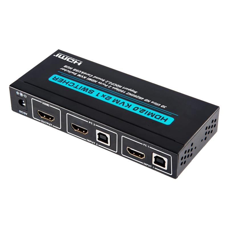 V2.0 HDMI KVM 2x1 Switch รองรับ Ultra HD 4Kx2K @ 60Hz HDCP2.2 การ์ดเสียง 18Gbps และฮับ USB