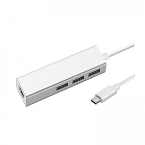 USB Type C to LAN (1000M) + อะแดปเตอร์ USB 3.0x3 Hub