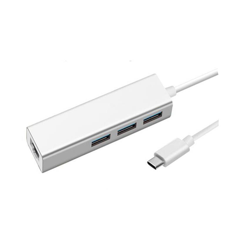 USB Type C to LAN (1000M) + อะแดปเตอร์ USB 3.0x3 Hub