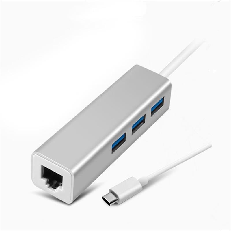 USB Type C to LAN (1000M) + อะแดปเตอร์ USB 3.0x3 Hub