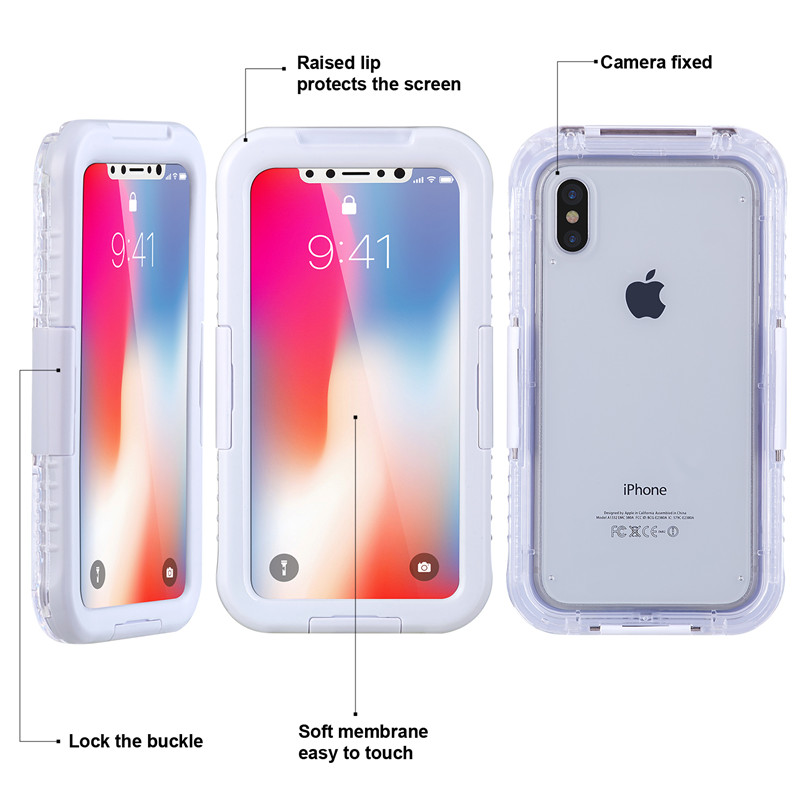 น้ำและกันกระแทกเคส iphone เคสกันน้ำใกล้ฉันเคสกล้องโทรศัพท์ใต้น้ำสำหรับ iphone XS (สีขาว)