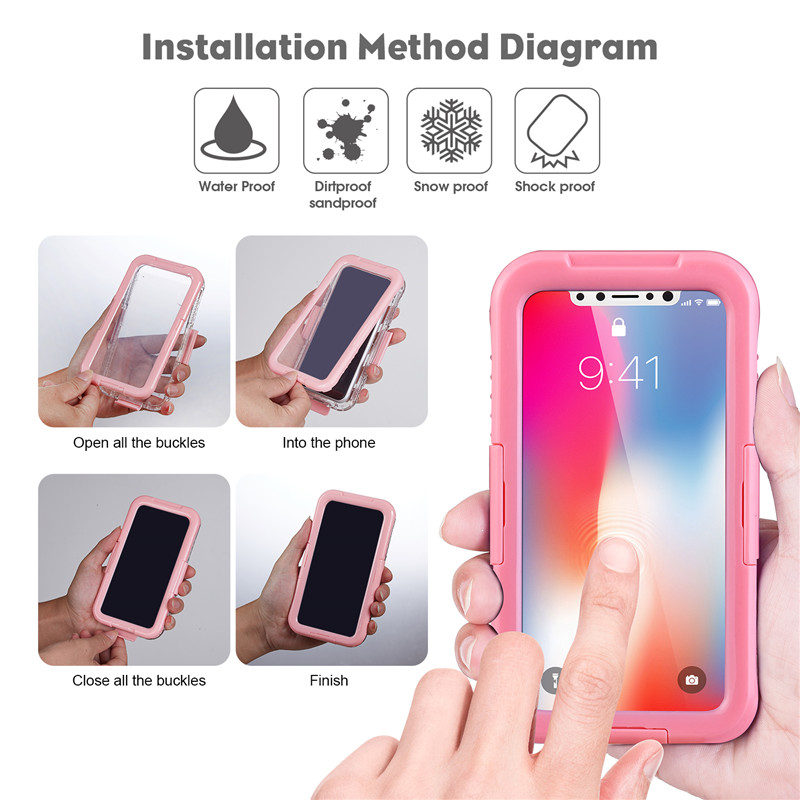 โทรศัพท์กันน้ำกระเป๋าโทรศัพท์มือถือทุกอย่างพร้อมชุดป้องกันสีชมพู