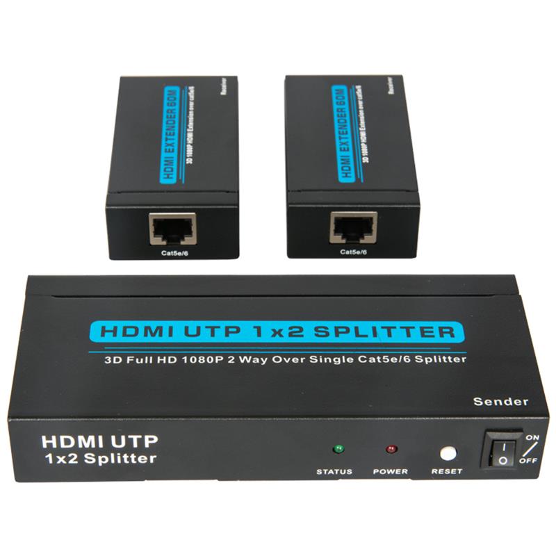 2 พอร์ต UTP HDMI 1x2 แยกกัน Cat5e / 6 เดี่ยวพร้อม 2 ตัวรับสูงถึง 60m