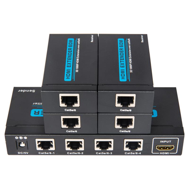 4 พอร์ต HDMI UTP 1x4 แยกผ่าน Cat5e / 6 เดี่ยวพร้อม 4 ตัวรับสูงถึง 60 เมตร