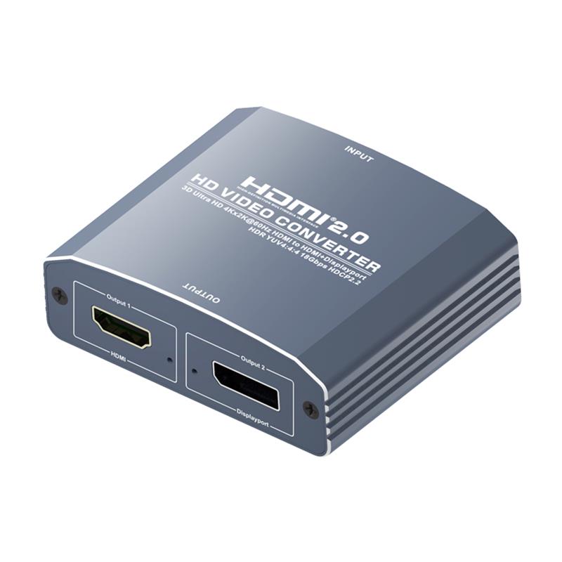 3D Ultra HD 4Kx2K @ 60Hz HDMI to HDMI + DP Converter สนับสนุน HDMI2.0 18Gbps HDR YUV4: 4: 4 HDCP2.2