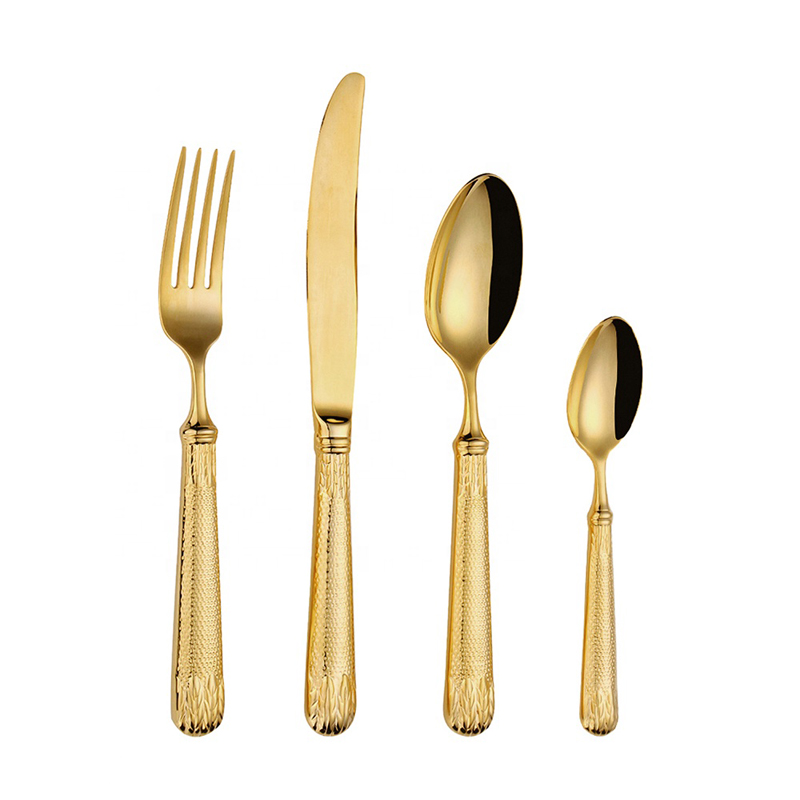 besteck set gold cutery flatware 18/10 มีดและช้อนส้อมมีดทองคำ