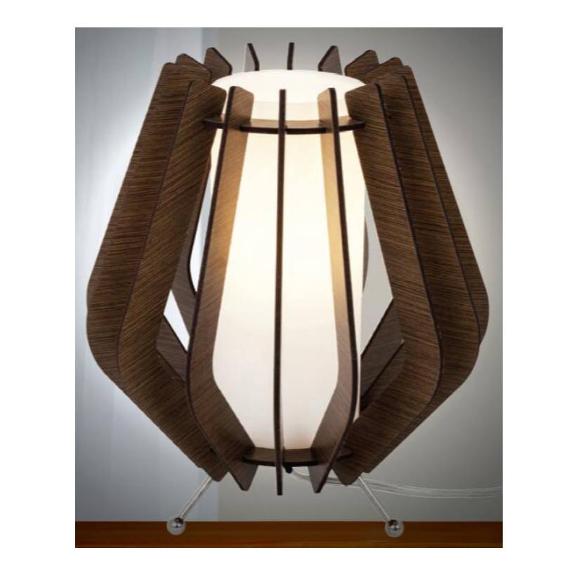 โคมไฟตั้งโต๊ะไม้สีน้ำตาลเข้มพร้อมเฉดกระจก