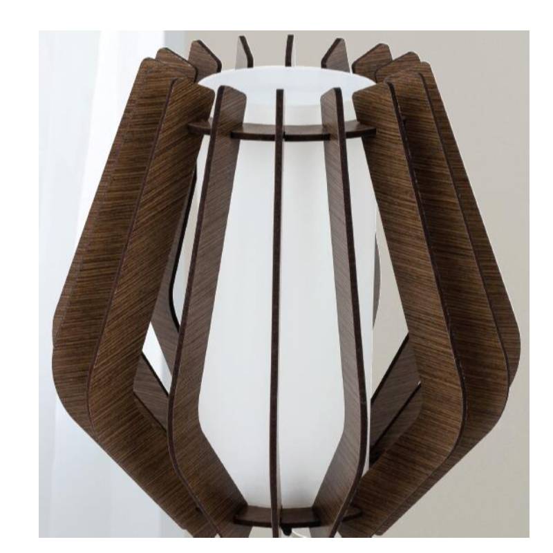 โคมไฟตั้งโต๊ะไม้สีน้ำตาลเข้มพร้อมเฉดกระจก