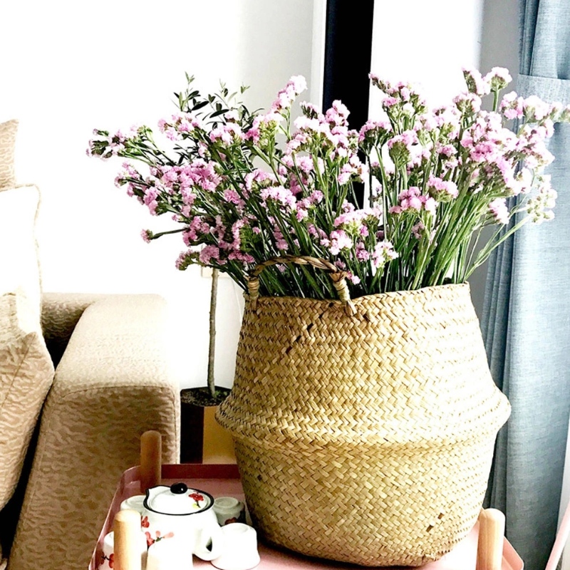 จักสานทอหญ้าทะเลตะกร้าเก็บกระถางดอกไม้กางเกงขาตั้ง