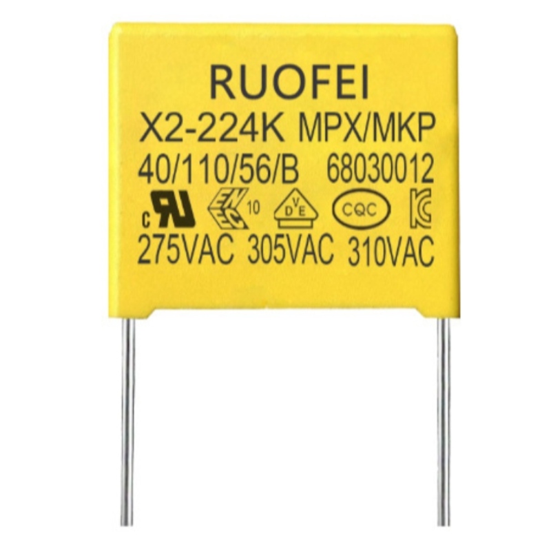 RUOFEI คลาส X2 ตัวเก็บประจุแบบฟิล์ม 275V ตัวเก็บประจุเซฟตี้กล่อง AC mkp x2 ตัวเก็บประจุพร้อมใบรับรองต่างๆ