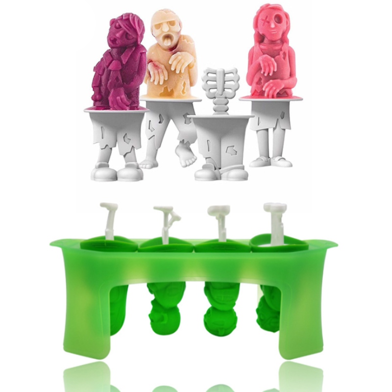 ใหม่ไอศครีมกะโหลกรุ่นคนป่าซอมบี้รุ่นซิลิโคนไอติมที่มีขายึด DIY แม่พิมพ์ไอศครีมมือถือ