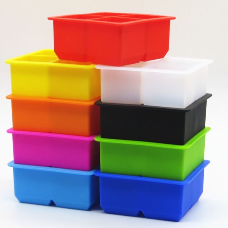 ซิลิกาเจล 4 กริดน้ำแข็งกริด 4 เชื่อมต่อซิลิกาเจลสี่เหลี่ยมแม่พิมพ์ 4 หลุมสี่เหลี่ยมกล่องอุปกรณ์เสริมบาร์วิสกี้กล่องน้ำแข็ง