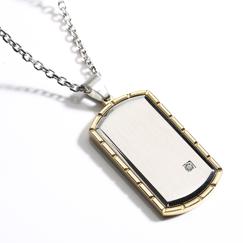 สร้อยคอพร้อมจี้สำหรับผู้ชายสแตนเลสสตีลทูโทน CZ Inlay Dog Tag
