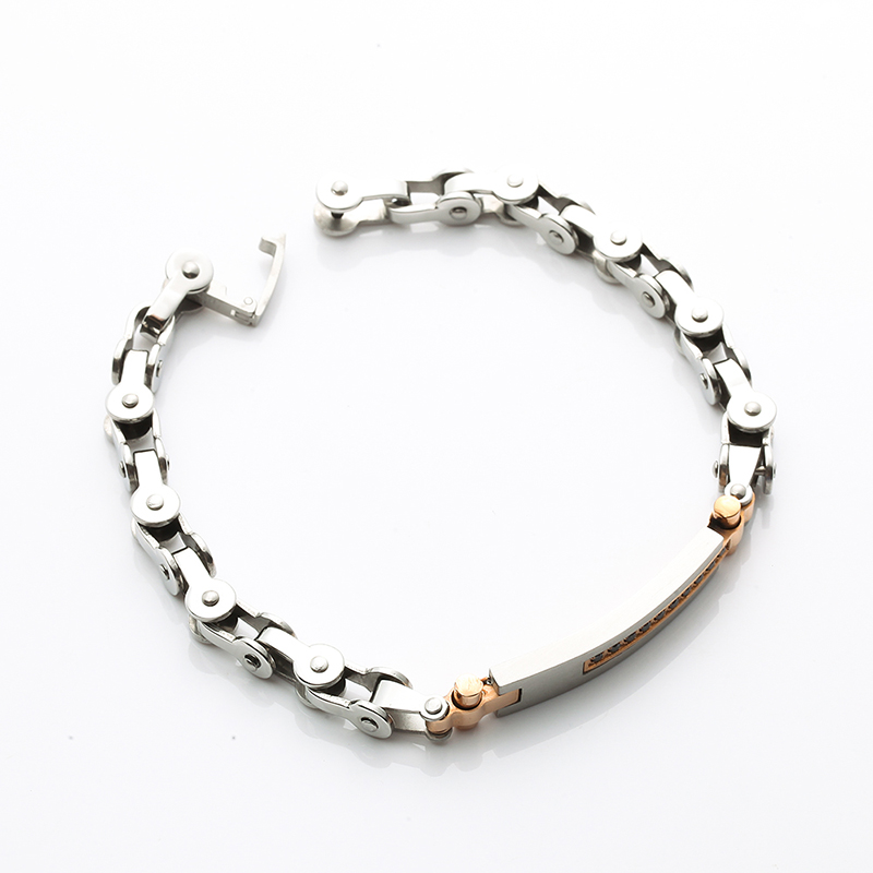 Two Tone 18K Rose Gold Plating Stainless Steel Bracelet CNC CZ Stone Fashion Bracelet