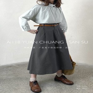 ดีไซน์หลวมสไตล์มินิมอลทรงตรงลำลองผ้าฝ้ายสีทึบและผ้าลินินกระโปรง Midi คัสตอมขนาดใหญ่พิเศษ 16532