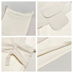 ดีไซน์หลวมสไตล์ปกรอบเรียบสไตล์แขนเย็บสไตล์ลำลองผ้าฝ้ายสีทึบและผ้าลินินโอเวอร์ไซส์คัสตอม 19527 เสื้อยืด + เสื้อกั๊ก