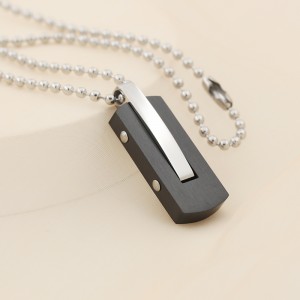 ขายส่งสแตนเลสสตีลทูโทนสีดำสร้อยคอจี้