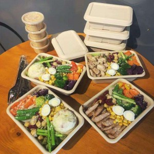 สี่เหลี่ยมผืนผ้าเป็นมิตรกับสิ่งแวดล้อมภาชนะบรรจุอาหารที่ย่อยสลายได้ทางชีวภาพ Takeaway แป้งข้าวโพดภาชนะบรรจุอาหารที่ใช้แล้วท...