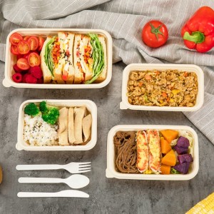 สี่เหลี่ยมผืนผ้าเป็นมิตรกับสิ่งแวดล้อมภาชนะบรรจุอาหารที่ย่อยสลายได้ทางชีวภาพ Takeaway แป้งข้าวโพดภาชนะบรรจุอาหารที่ใช้แล้วท...