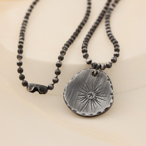 สร้อยคอสีดำโบราณจี้ดาวส่องแสงสร้อยคอกลมสแตนเลส