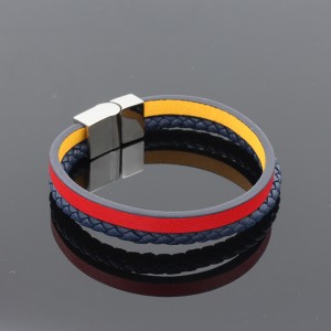 เครื่องประดับหนังแฟชั่นสร้อยข้อมือหนังแท้ Muti-Layer Braided Leather Bangle Stainless Steel