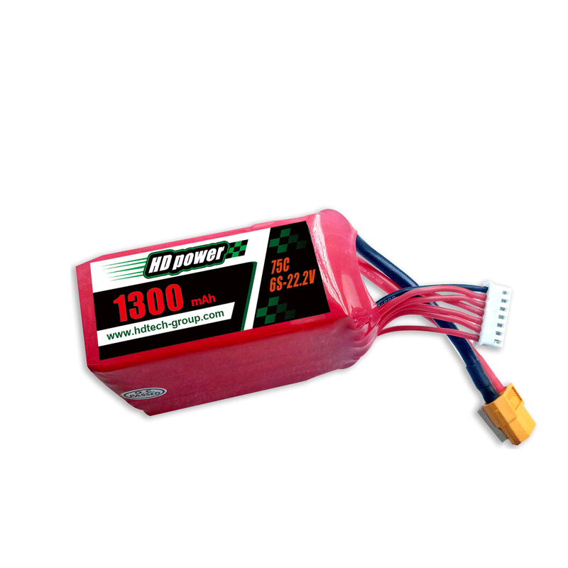 แหล่งจ่ายไฟความละเอียดสูง 1300mAh 75c-6S 22.2V FPV ลิปโปแบตเตอรี่