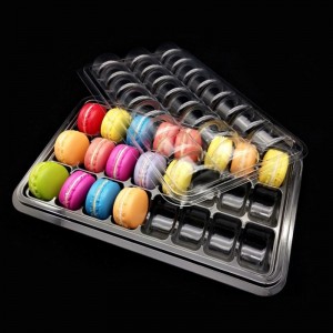 ขนาดที่กำหนดเอง macarons กล่อง 24 ช่องใสกล่องบรรจุภัณฑ์ขนมกล่องพุพอง