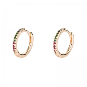 บุคลิกภาพยุโรปและอเมริกาแฟชั่นลมเย็นเล็กน้อยฝังสีเพทายทองเหลืองชุบทองหูหัวเข็มขัดต่างหูวงกลมฮิปฮอปต่างหู