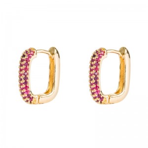 INS สายรุ้งชุดสไตล์ยุโรปและอเมริกาต่างหูหญิงเรขาคณิตทองแดงชุบทองไมโครอินแลดที่มีสีสัน Zircon ต่างหูฮิปฮอป