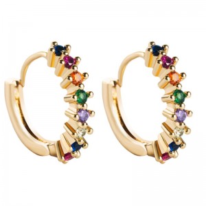 ต่างหูยุโรปและอเมริกาข้ามพรมแดนฝังที่มีสีสันเพทายเรขาคณิตรอบต่างหูฮิปฮอปทองแดงทองแดงทองแดงเครื่องประดับ