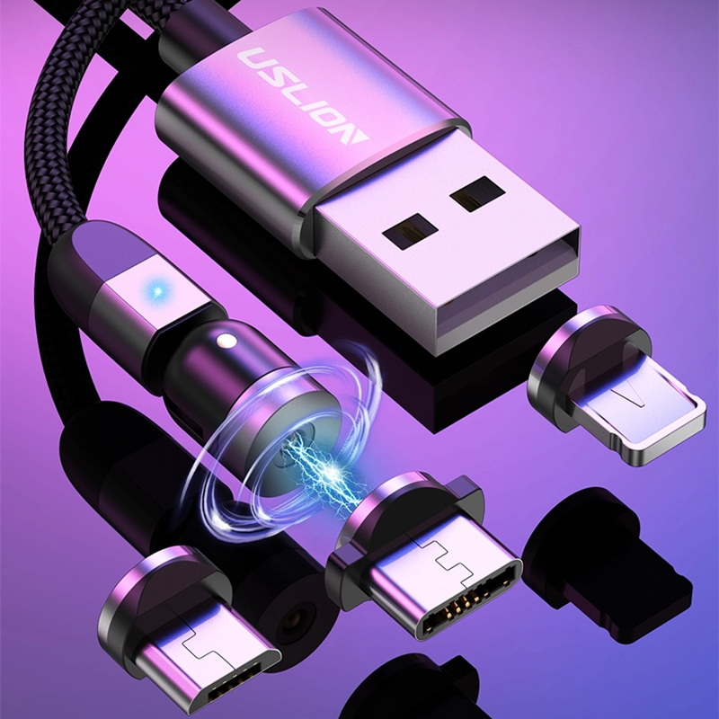 2ND GEN 540 หมุนไมโคร USB Type C แม่เหล็กชาร์จสายเคเบิลไนลอนถักแม่เหล็กชาร์จอย่างรวดเร็วสาย USB