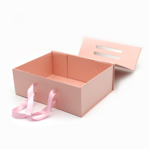 โลโก้ที่กำหนดเองพิมพ์กระดาษพับแพ็คแบนบรรจุภัณฑ์ของขวัญเครื่องสำอางกล่องแม่เหล็กสีชมพูที่มีการจัดการ