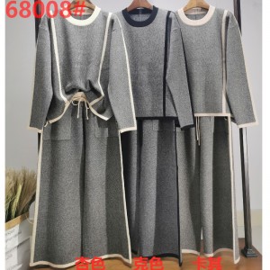 แฟชั่นสบาย ๆ หลากหลายถักชุดผ้าลินินของสองชิ้น 68008#