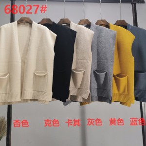 เทรนด์แฟชั่นที่เรียบง่ายทุกการแข่งขันถักแจ็คเก็ตคาร์ดิแกนสั้น 68027#