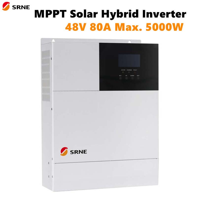 Srne MPPT Max 5000 วัตต์พลังงานแสงอาทิตย์ไฮบริดชาร์จอินเวอร์เตอร์ 80A เพียวไซน์เวฟอินเวอร์เตอร์ 48 โวลต์ 220 โวลต์ PV ค่าใช้จ่าย 145 โวลต์ 50 เฮิร์ต 60Hz อัตโนมัติจอแสดงผล LCD