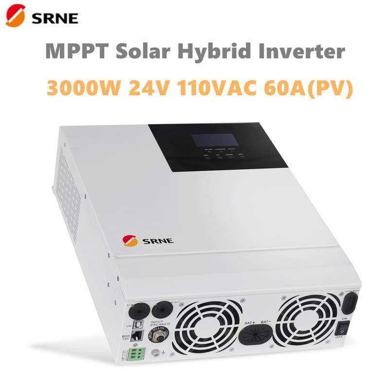 Srne 3000 วัตต์ All-in-one MPPT ไฮบริดพลังงานแสงอาทิตย์อินเวอร์เตอร์พลังงานแสงอาทิตย์ 24 โวลต์ 110VAC เพียวไซน์เวฟสูงสุด 100 โวลต์ 60A 50Hz 60Hz Off-Grid ชาร์จอินเวอร์เตอร์