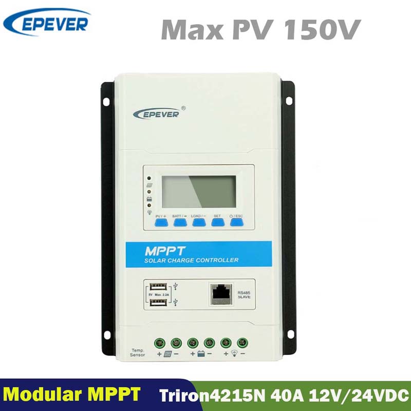 EPEVER 40A TRIRON4215N MODULAL MPPT ควบคุมการประจุพลังงานแสงอาทิตย์ 12V24VDC Max.150V PV อินพุตจอแสดงผล LCD แผงควบคุมควบคุม