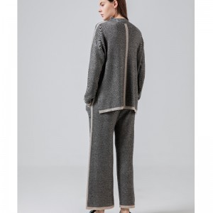 ผ้าลินินขนสัตว์ที่เรียบง่ายสบาย ๆ แบบสบาย ๆ ถักสองชิ้นที่มีชุดปกสาย 69055#