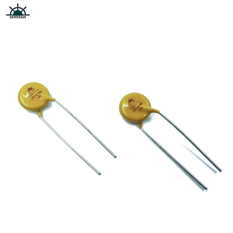 ผู้ผลิตจีนผู้ผลิตผู้ผลิตสีเหลืองซิลิคอน 10d511 เส้นผ่าศูนย์กลาง 10 มิลลิเมตรสังกะสีออกไซด์ MOP Varistor สำหรับแหล่งจ่ายไฟ