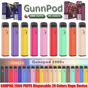 Gunnpod 2000 Puffs Pre- ที่เต็มไปหมด Vape 1250 มิลลิแอมป์ชั่วโมงแบตเตอรี่ E บุหรี่ Deivce 18350 8 มิลลิลิตร Vaporizer ชุดเริ่มต้นชุด VS เอลฟ์บาร์ 20 Flavs ปาก...