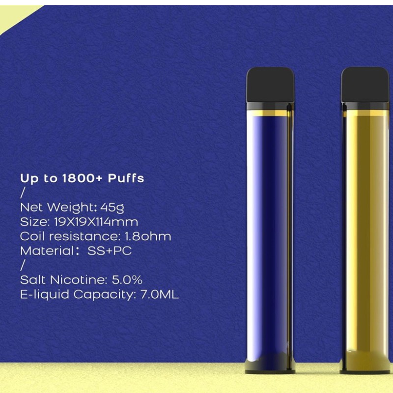 XXL อุปกรณ์พ็อดทิ้งบุหรี่ 1800 พัฟปากกา vape ที่เต็มไปด้วยตลับหมึก 7ml 950mAh e-cigarettes