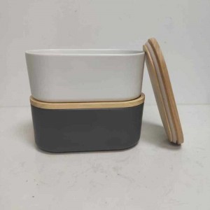 ขายส่งยาวกับฝาไม้เซรามิกสโตนแวร์การจัดเก็บกระป๋องขวด