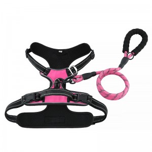 ที่กำหนดเองเสื้อกั๊กสุนัขสะท้อนแสงไนลอนหัวเข็มขัดขนาดใหญ่ย้อนกลับสุนัขเทียมกับสายจูง