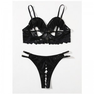 ใหม่ร้อนแฟชั่นสีดำกลวงออกลูกไม้ตาข่ายผู้หญิงชุดมินิเซ็กซี่ Lingeri