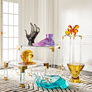 หรูหราโต๊ะด้านข้างแปรงทองเหลืองคอนโซลตาราง Nordic Contemporary Corner โต๊ะกาแฟ