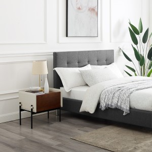 ที่ทันสมัย ​​Nightstand ไม้ธรรมชาติที่เรียบง่ายไม้โต๊ะข้างเตียงไม้ที่มีขาสแตนเลส