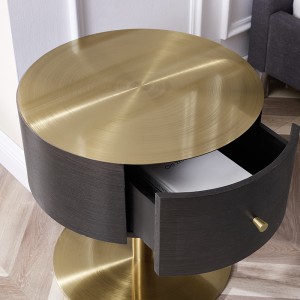 Oak Color Gold Metal Stainless Steel Stand Modern Luxury Round Bedside Table