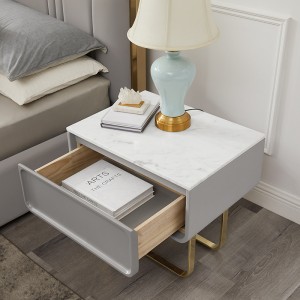 ฝรั่งเศสทองคำสแตนเลสขาข้างไนท์และตู้โต๊ะข้างเตียงหินอ่อนธรรมชาติหรูหรา